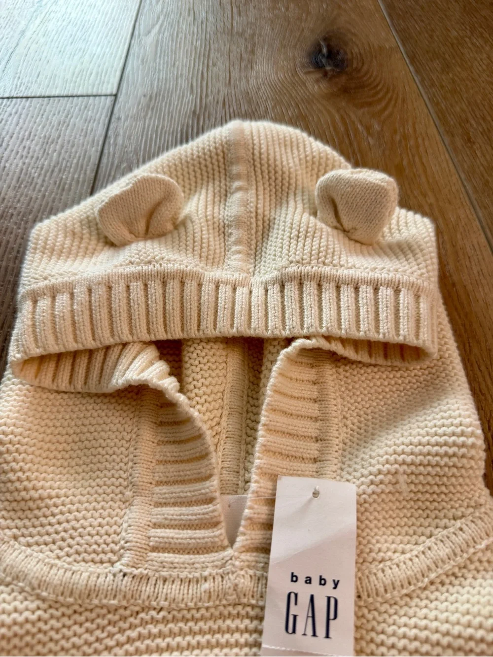 NWT Baby Gap Cream Knit Bear Ear Hooded Poncho Cape Sweater - Size 4 Years